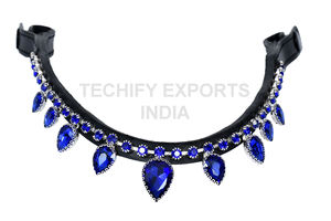 Diadema de Cuero Negro Hecha a Mano con Cristales en Forma de Lágrima Azul Rey, Elegante Accesorio Ecuestre para Caballos - Product Image 4