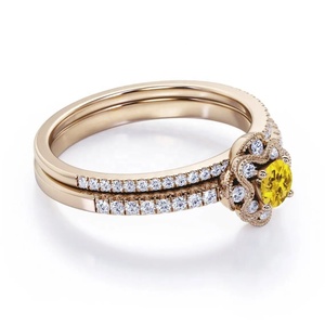 ชุดแหวนอัญมณีลายดอกไม้แซฟไฟร์สีเหลืองสำหรับปลูกในห้องปฏิบัติการชุดง่ามแบบสองแถวทำด้วยมือ - Product Image 3