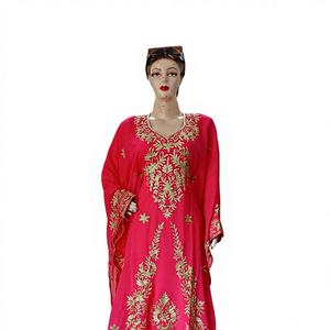 Robe longue Abaya ouverte de Dubaï en Georgette rose brodée pour femmes musulmanes, style Kaftan marocain, idéale pour la prière, taille Plus - Product Image 1