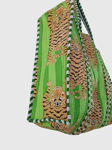 Sac fourre-tout en coton à motif floral avec design à panneaux, ouverture supérieure, style bohème, pour le shopping en toutes saisons - Product Image 3
