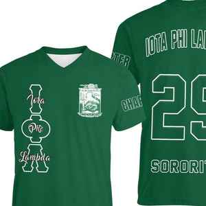 Iota Phi Lambda Custom V Neck T Shirt Emerald Green Sorority Tee Chapter Number Back Print Personalized Style Womens Fit Gift - Product Image 6