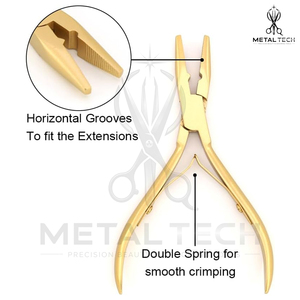Juego de 2 Pinzas Doradas para Extensiones de Cabello con Empuñadura de Goma Blanca, Punta Curva y Recta, Herramienta para Remover Microperlas - Product Image 3