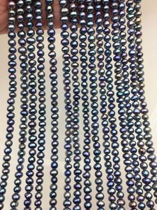 Perles d'eau douce AA Plus bleu profond noir paon 3,5-4 mm, perles de forme pomme de terre, haute brillance, brin lâche, pour la fabrication de bijoux, vente en gros, tendance - Product Image 2
