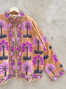 Suzani Embroidered <b>Velvet</b> Boho <b>Jacket</b> <b>Women</b> Floral Ethnic Short Coat Stand Collar Handmade Designer Wear - Product Image 4