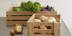 Acacia Wood Nesting Storage Crates & <b>Baskets</b> with Handles <b>Stackable</b> Food Containers for Modern Kitchen Countertop Organization - Product Image 2