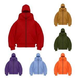<b>Men's</b> <b>Navy</b> Full Face Zipper Balaclava Hoodie Oversized <b>Fleece</b> Sweatshirt Streetwear Hooded Jacket Long Sleeve 100% OEM Service - Product Image 5