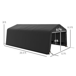 Abri de voiture portable robuste en aluminium noir de 3,66 m x 6,10 m avec grande porte enroulable et fenêtres de ventilation - Product Image 3