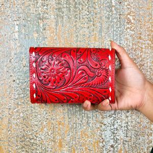 Women's Genuine Leather Fashion <b>Card</b> <b>Holder</b> <b>Wallet</b> Red Multi-<b>Card</b> Slots Cover Closure Daily Use Minimalist Style Short Length - Product Image 2