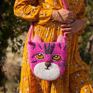 Sac à main en denim et mélange de laine avec motif visage de chat, noir, 1 kg - Product Image 2