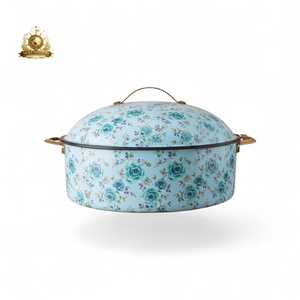 Colorful Floral Cooking Pot With Lid White Background Multicolored Flower Pattern Dark Green Handles Premium Kitchenware - Product Image 6