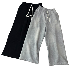 Pantalon de jogging streetwear personnalisé pour homme, taille haute, noir, coupe large et droite, effet usé, délavé à l'acide, uni - Product Image 2
