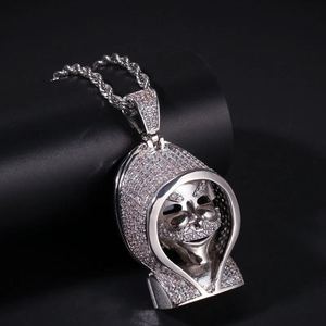 Collier pendentif crâne plaqué argent micro-pavé de zircons, chaîne en alliage de laiton et de cuivre pour soirée hip-hop - Product Image 2