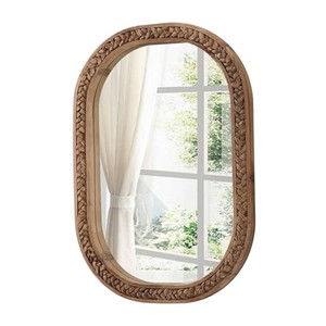 Wholesale Acacia Wood Wall <b>Mirror</b> with Carved Bird Design - Product Image 2