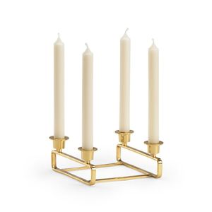 Candélabre architectural doré à 4 têtes en laiton, support de bougies coniques, design pyramidal sculptural pour décoration de salon moderne - Product Image 3