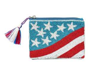 Bolso de mano con cuentas y diseño de bandera de EE. UU., bandolera con patrón de letras americanas, bolso de hombro con cremallera y correa de cadena - Product Image 5
