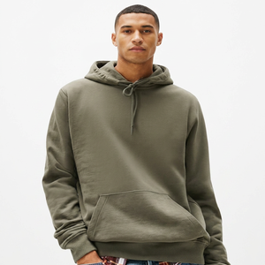 Sudadera con Capucha de Invierno Bordada, 80% Algodón, 20% Poliéster, Hombros Caídos, Cuello Cruzado, Puños y Dobladillo Acanalados, Verde Polvo - Product Image 3