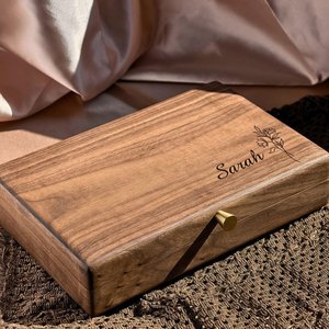 Polished Wooden Rectangle Jewelry Storage <b>Box</b> Velvet Lined Ring Necklace Display <b>Holder</b> for Gift Packaging - Product Image 4