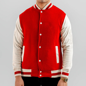 Chaqueta Varsity Unisex Roja y Blanca con Revestimiento, Resistente al Viento, Transpirable, Informal, para Otoño, con Logotipo Frontal con Impresión por Transferencia de Calor, Corte Regular - Product Image 3