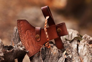 Handmade <b>Axe</b> Damascus Steel Blade Wood <b>Handle</b> With Leather Sheath Outdoor Knife - Product Image 6