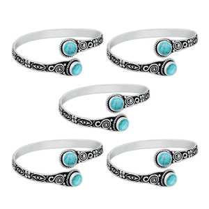 New Tow Stone Turquoise <b>Silver</b> Plated Bohemian Style Geometric <b>Bangle</b> <b>Bracelet</b> Adjustable Gemstone for Women's Parties Weddings - Product Image 2