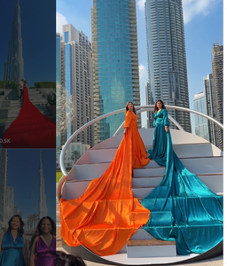 Collection de robes élégantes en satin pour femmes, comprenant des tenues en satin de soie premium à col en V, manches longues, longueur maxi et midi. - Product Image 2