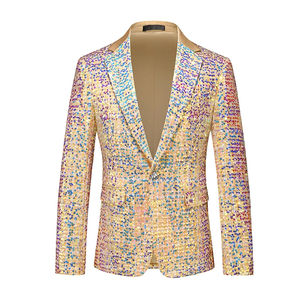 Blazer à Paillettes Homme Doré Argenté Coupe Slim Veste de Soirée Simple Boutonnage Bal de Promo Mariage Mode Étincelante - Product Image 5