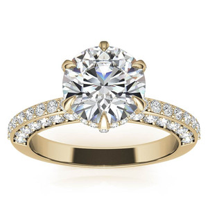 Anillo de Compromiso de Lujo de Oro Sólido de 18k con Diamante Cultivado en Laboratorio de 6 Puntas con Acentos Redondos, Claridad VS1, Anillo de Diseñador para Mujer - Product Image 5