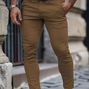 Nouveau pantalon slim extensible pour homme, grande taille, couleur unie classique, décontracté ou habillé, pantalon de costume formel de qualité supérieure - Product Image 4