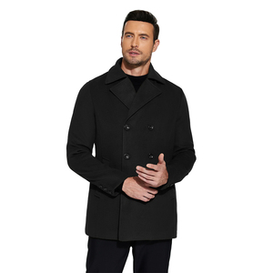 Warm Winter Casual Long Pea Coat <b>Black</b> Color Long Sleeve Button Down Overcoat Soft Woolen Slim Fit <b>Men's</b> <b>Peacoat</b> - Product Image 6