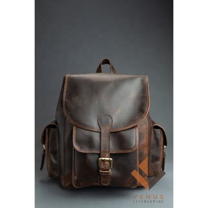 Mochila inteligente de gran capacidad de cuero genuino 100% Vintage, mochila informal multifuncional para ordenador portátil con cadena Bohemia para la universidad - Product Image 2