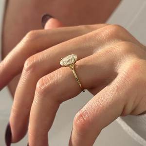 2 Carat Oval E VVS2 Lab Grown Diamond <b>Thin</b> Minimal Engagement <b>Ring</b> , Dainty 1.3MM Minimalist Proposal <b>Ring</b> , IGI Certified - Product Image 4