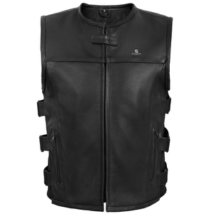 Men's <b>Leather</b> Vest Custom Adults OEM ODM Wholesale Motorcycle <b>Sleeveless</b> Biker <b>Jacket</b> Vintage Casual Outerwear - Product Image 1