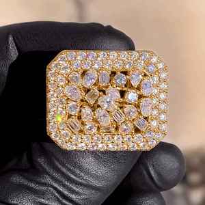 Anillo de Moissanita Chapado en Oro Rosa con Incrustaciones, Plata de Ley 925, Engaste de Garras, Unisex, Estilo Hip Hop, Anillo de Boda - Product Image 3