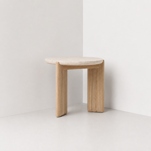 Teak Round <b>Coffee</b> <b>Table</b> with Travertine Marble Top Sustainable Luxury Hospitality Furniture for Hotels Resorts Villas Projects - Product Image 5