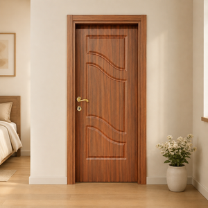 Puerta Interior de Madera Sólida con Diseño Tradicional de Paneles Ondulados, Superficie Acabada para Uso en Baños, Apertura Manual - Product Image 4