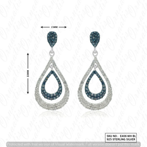 Boucles d'oreilles en forme de goutte d'eau en diamant blanc et bleu naturel et coloré, taille ronde 1,59 carats, pour femmes, en argent sterling 925 - Product Image 4