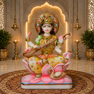 รูปปั้นเทพีศรีสวัสดีพร้อมเวน่าและหงส์ |   รูปปั้นพระสราสวติทำจากหินอ่อน งานฝีมือสำหรับหิ้งบ้านและพื้นที่ทางจิตวิญญาณ โดย MALIYA - Product Image 1