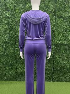 Women's Purple <b>Velvet</b> Knitted 2 Piece Sporty Set Full Length <b>Leggings</b> Crop Top O Neck Hoodie Solid Color All Seasons Wear - Product Image 4