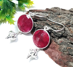 Natural Red Ruby Gemstone Trendy Dangle <b>Earrings</b> Solid 925 Sterling Silver Faceted Ear Wire Handmade Jewelry Women Party - Product Image 1