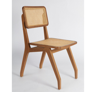 Minimalist Teak Wood Dining Chair with Natural Rattan Seat and <b>Backrest</b>, Lightweight Design Perfect for Modern - Product Image 1