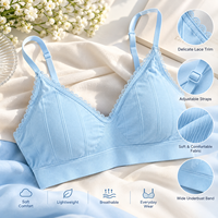 Soutien-gorge bralette côtelé pour femme avec dentelle, col en V, bretelles réglables et large bande sous-poitrine, pour usage quotidien
