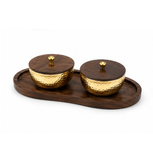 Ensemble de 2 plateaux à fruits secs en acier inoxydable avec plateau en bois et couvercle, vaisselle pour hôtel et restaurant - Product Image 2