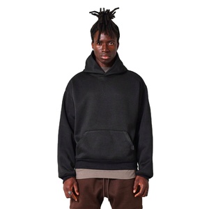 Sweat à capuche unisexe 500GSM 100% coton à épaules tombantes avec logo en relief pull personnalisable doublure polaire lourde d'hiver taille solide pour hommes - Product Image 1