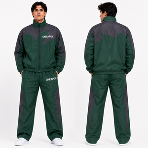 Ensemble de survêtement coupe-vent vert et noir pour homme, veste de sport légère, pantalon de jogging, tenue de sport streetwear - Product Image 2