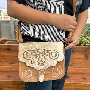 Femmes Tan véritable daim cuir botte point sacs à bandoulière pour femmes cheveux occidentaux sur peau de vache Laser gaufrage sacs à main de créateur - Product Image 3