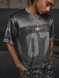 Haut de sport en mesh gris oversize pour homme, style streetwear Y2K, respirant, numéro personnalisé, mode urbaine, maillot de football américain - Product Image 2