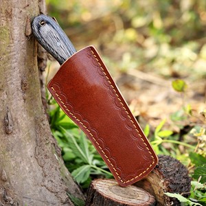 Cuchillo de acampada Western Cowboy Bull Cutter hecho a mano con hoja fija de acero inoxidable 12c27 de espiga completa, cuchillo EDC con funda de cuero - Product Image 6
