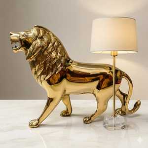 Escultura de León de Latón Pulido de Lujo, Decoración de Mesa Art Deco, Figura de Animal Hecha a Mano para Comedor, Sala de Estar, Oficina, Hotel - Product Image 3