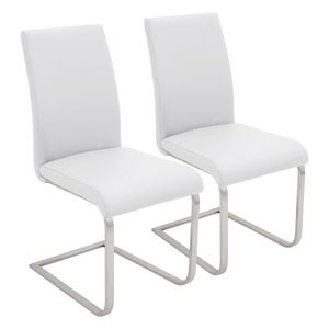 Juego de 2 sillas de comedor Foster contemporáneas de acero inoxidable y piel sintética blanca - Product Image 1