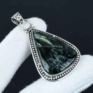 Venta caliente colgante Seraphinite joyería 925 plata esterlina colgante hecho a mano joyería verde oscuro piedra preciosa colgante regalo para ella - Product Image 4
